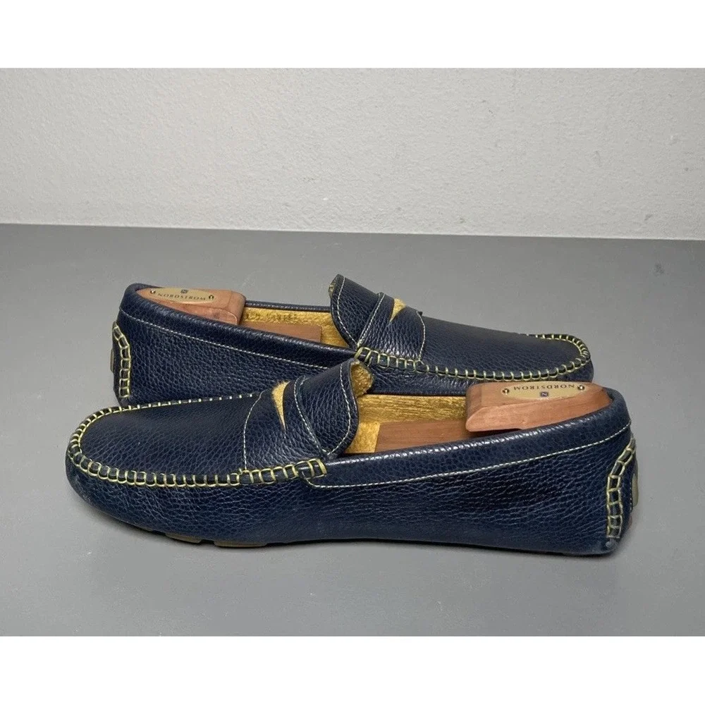 DONALD J PLINER DRIVING SHOES MENS NAVY BLUE STITCHING VINISP MOCCASIN SIZE 11